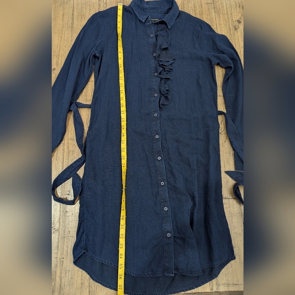 Banana Republic Denim Ruffle Button Front Tie Waist Dress, Size 2 - Picture 8 of 10